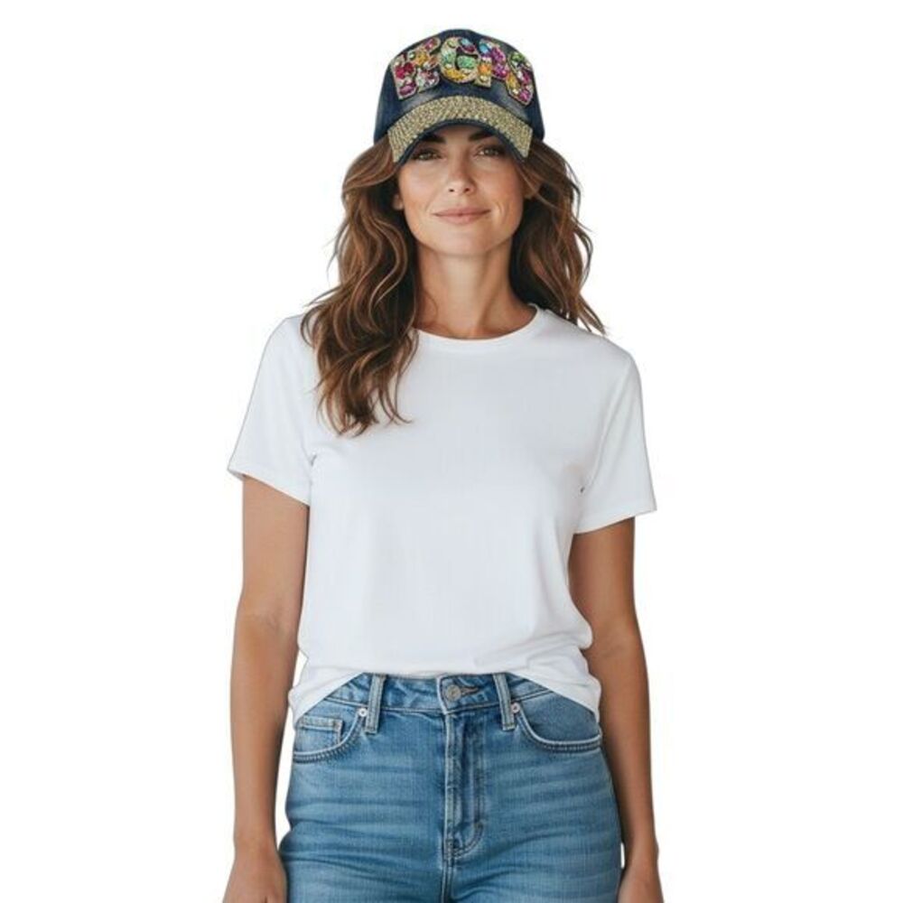 Vegas Blue  Denim Adjustable Hat  Gemstone Theme